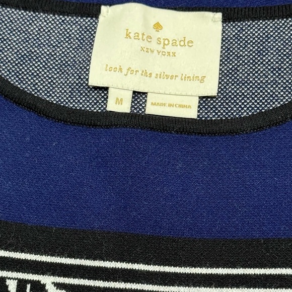 Kate Spade Sz M knit sheath dress blue black white floral Classic Preppy Boho - Picture 3 of 4